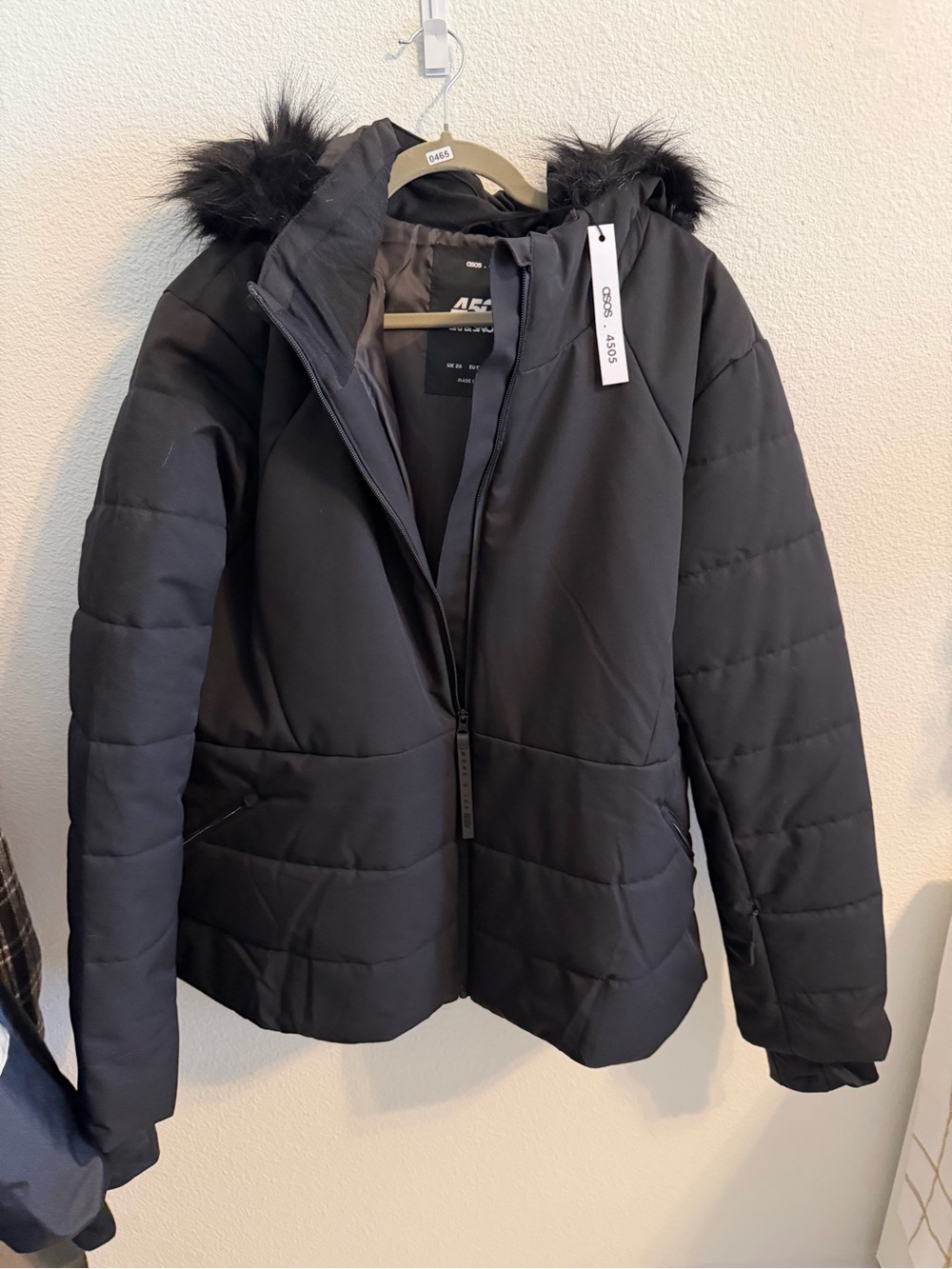 ASOS Black Quilted Bomber Jacket with Faux Fur Trimmed Hood